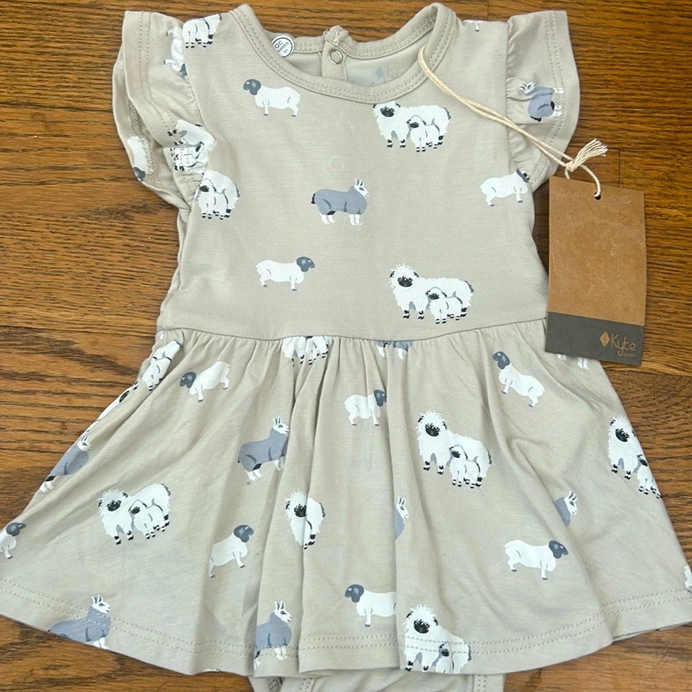 Kyte baby girl dress skirted onesie lamb print sheep valais black nose Leicester